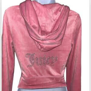 JUICY COUTURE DUSTY ROSE OG BLING RHINESTONE VELOUR TRACKSUIT HOODIE NWT